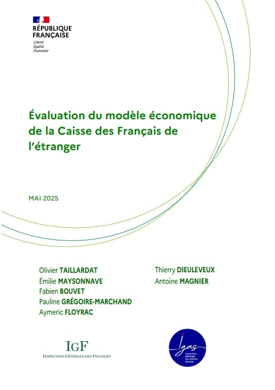 Couverture du rapport IGAS-IGF : Évaluation du modèle économique de la Caisse des Français de l'étranger, mai 2025.